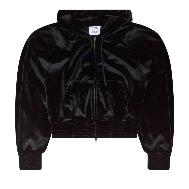 Vetements Velvet Rounded Shoulder Zip-Up Hoodie "Black"