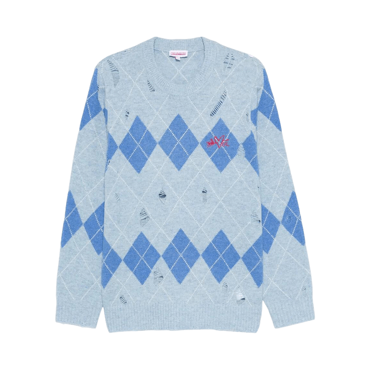 Charles Jeffrey Loverboy Distressed Argyle Sweater "Light Blue/Blue"