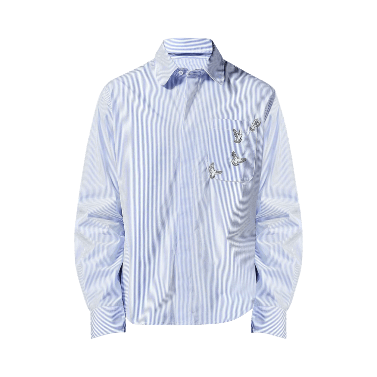 3.PARADIS Dove Embroidered Button Shirt "Poplin Blue Stripe/White"