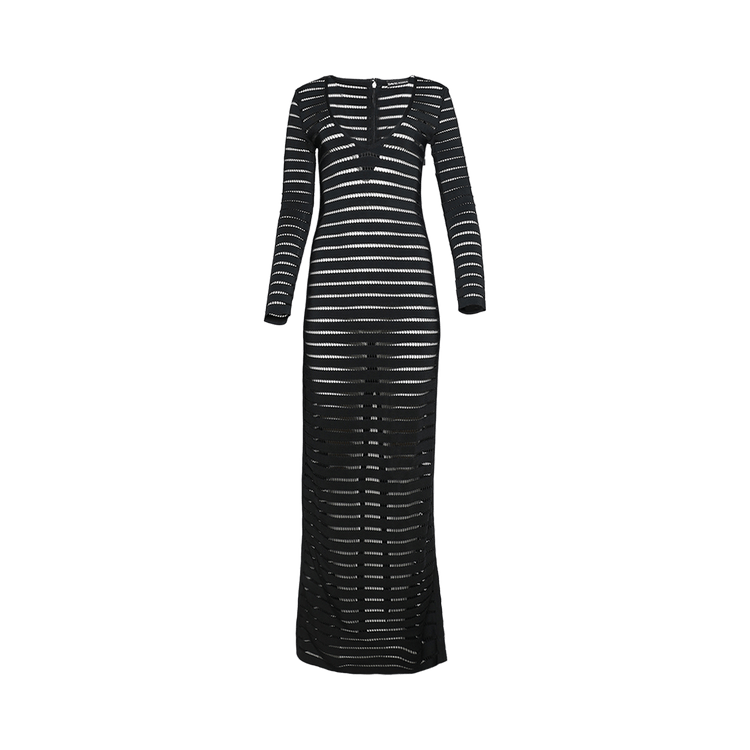 David Koma Cutout Striped Long-Sleeve Knit Gown "Black"