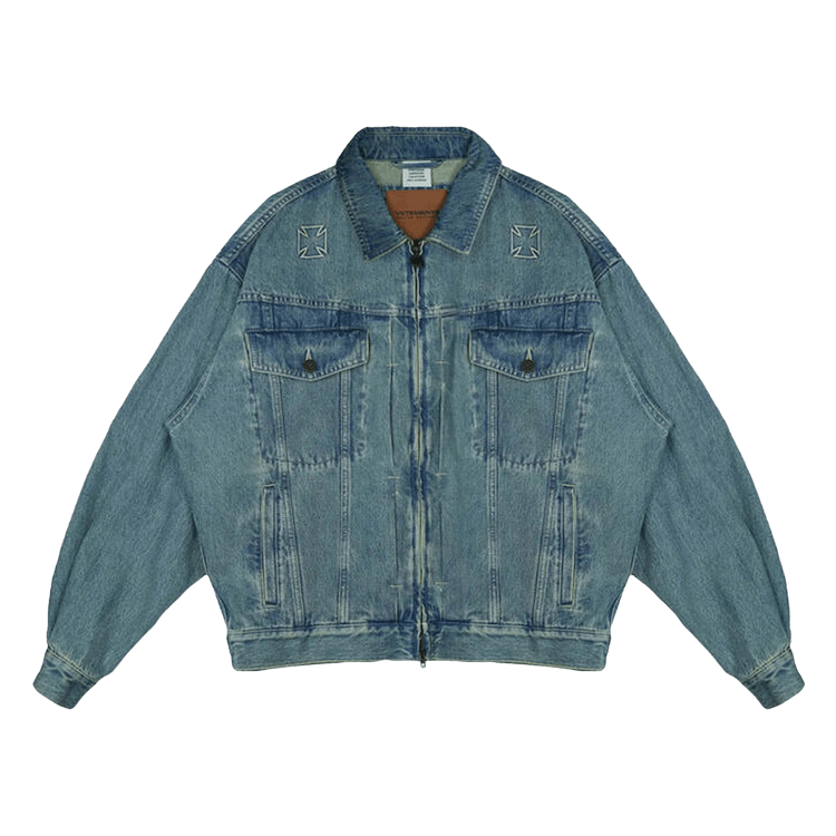 Vetements Biker Cross Zip Denim Jacket "Vintage Mid Blue"