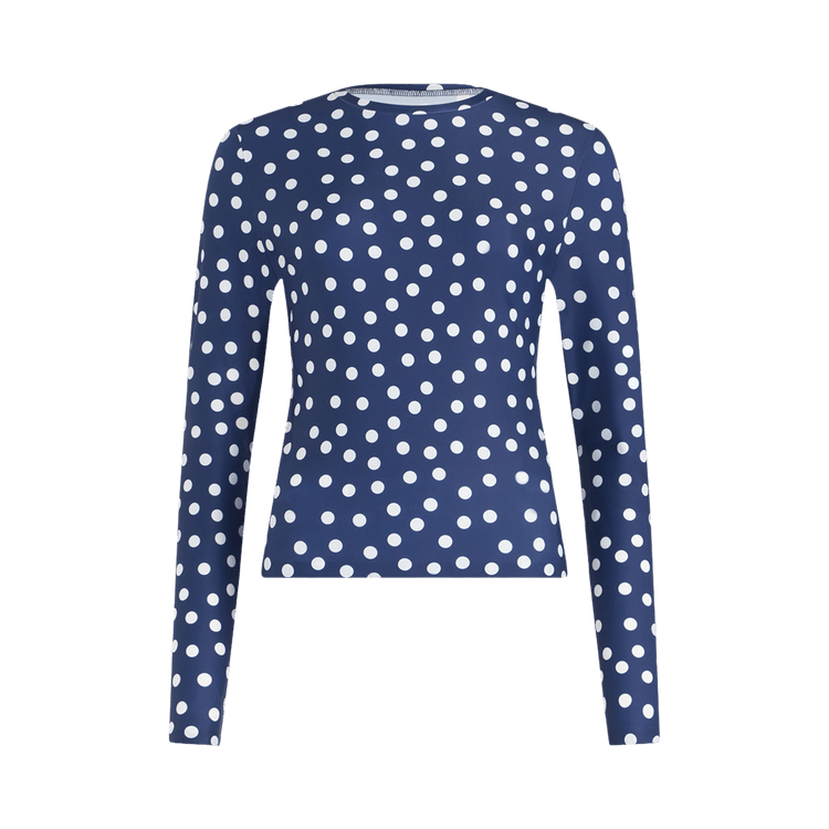 Jean Paul Gaultier Jersey Lycra Long-Sleeve Top Printed Polka Dots "Navy/White"