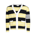 Thom Browne Classic Stripe Seed Stitch V Neck Cardigan "Pale Yellow"
