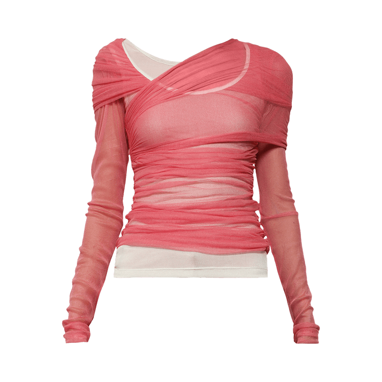 Christopher Esber Wrapped Tulle Long-Sleeve Tank "Cerise Pink"