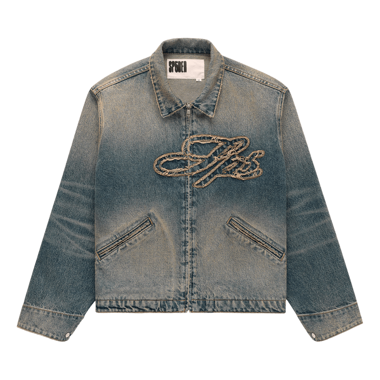 Sp5der Script Denim Work Jacket "Light Wash Denim"