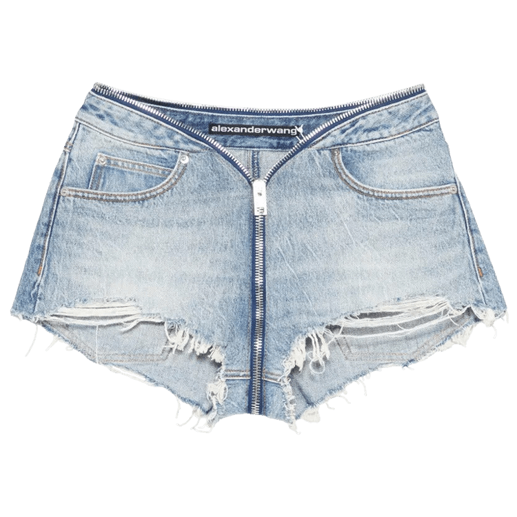 Alexander Wang Dipped V Zip Waistband Cut Off Short "Authentic Light Indigo"