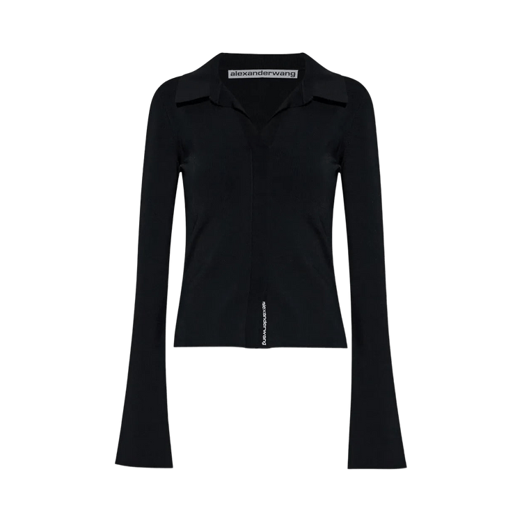 Alexander Wang Long-Sleeve Fixed Placket Polo "Black"