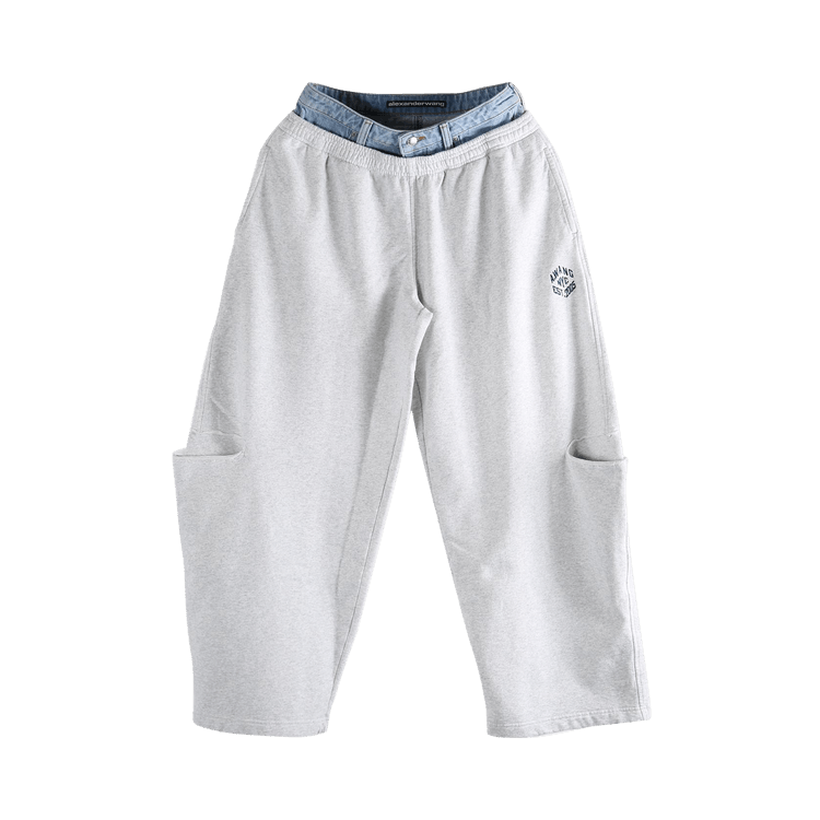 Alexander Wang Denim Waistband Pre-Styled Slashed Sweatpant "Grey/Vintage Light Indigo"