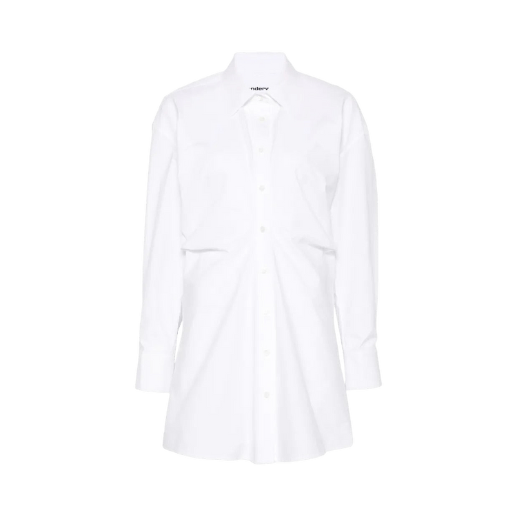 Alexander Wang Gathered Back Zipper Detail Long-Sleeve Mini Shirt Dress "White"