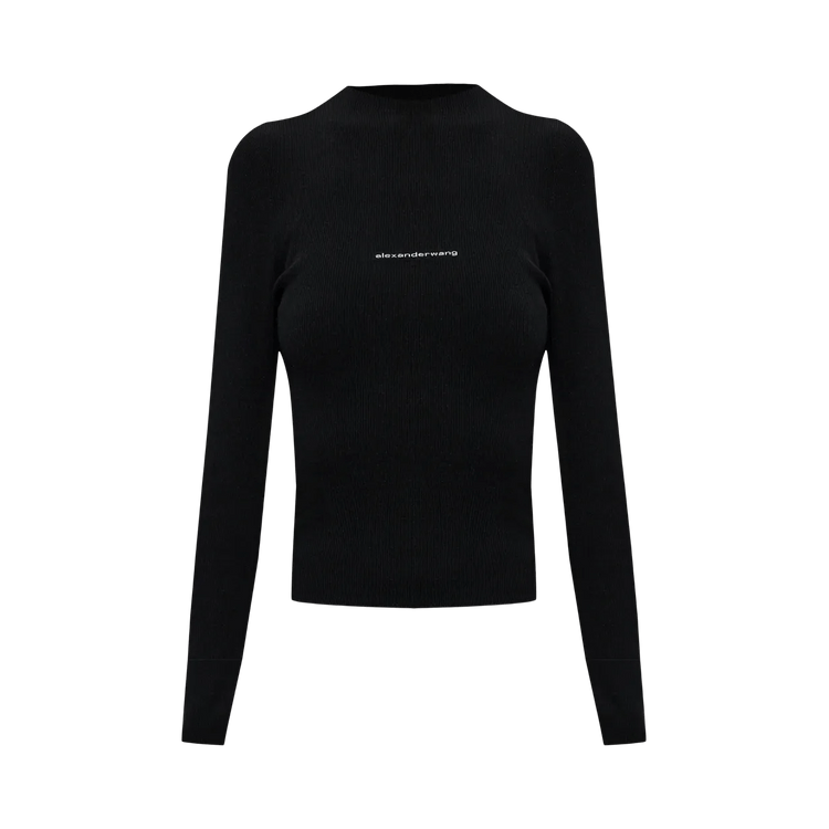 Alexander Wang Jacquard Logo Long-Sleeve Crewneck Top "Black"