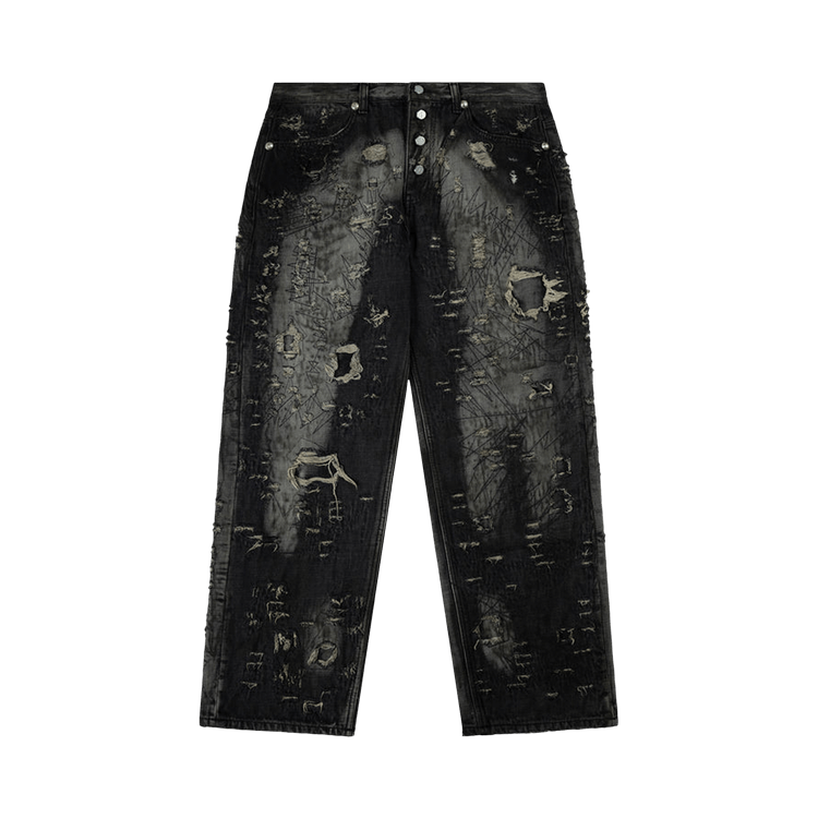 Thug Club Hard-Washed Damaged Denim Pants "Black"