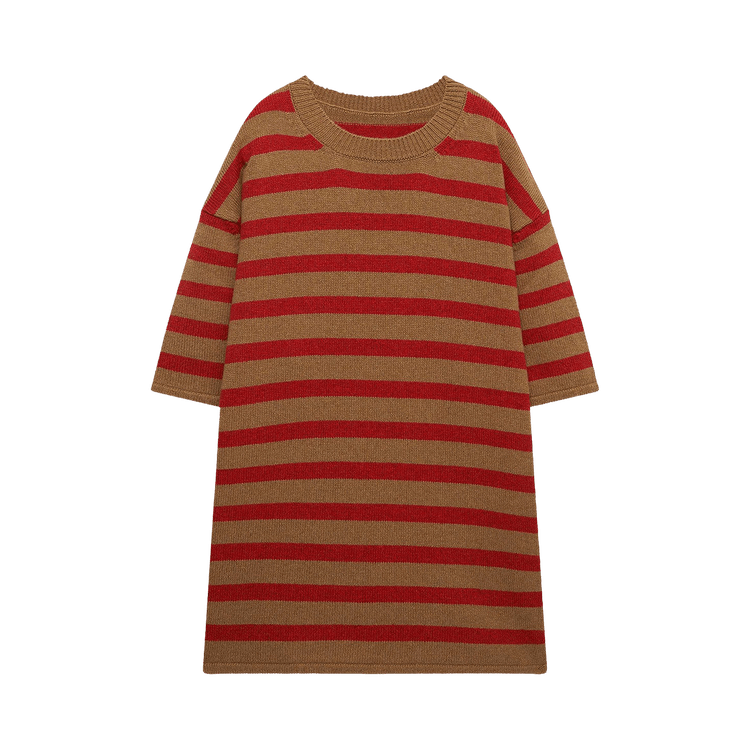 The Elder Statesman Scout Stripe Knit Tee "Sand/Tigerlily"