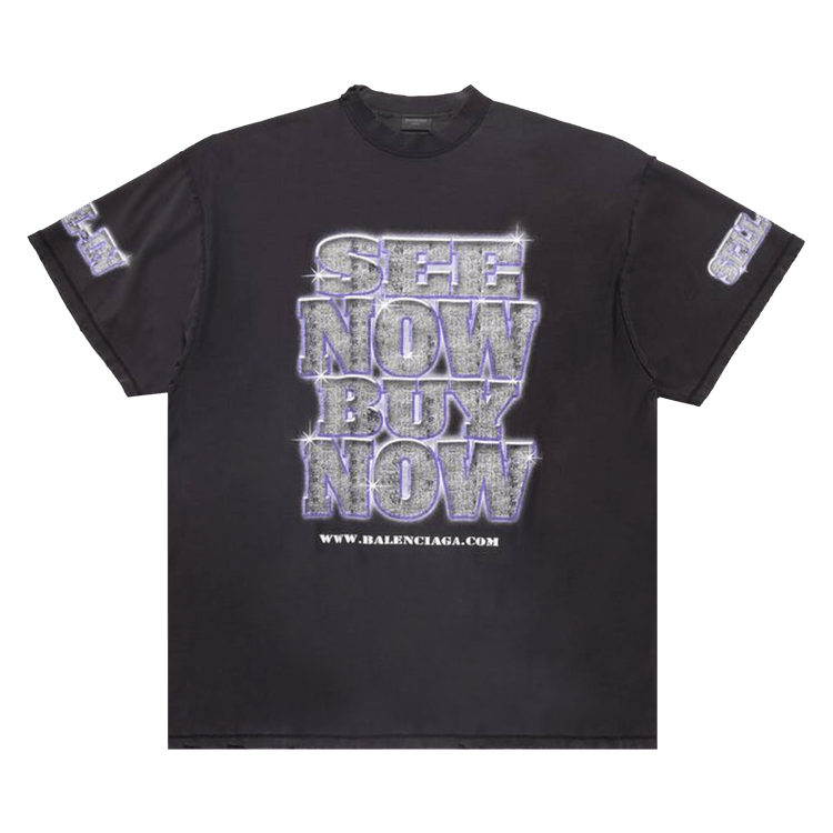 Balenciaga Letter Print Distressed Oversized T-Shirt "Faded Black"