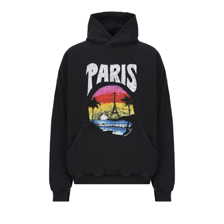 Balenciaga Paris Tropical Oversized Hoodie "Faded Black/White"