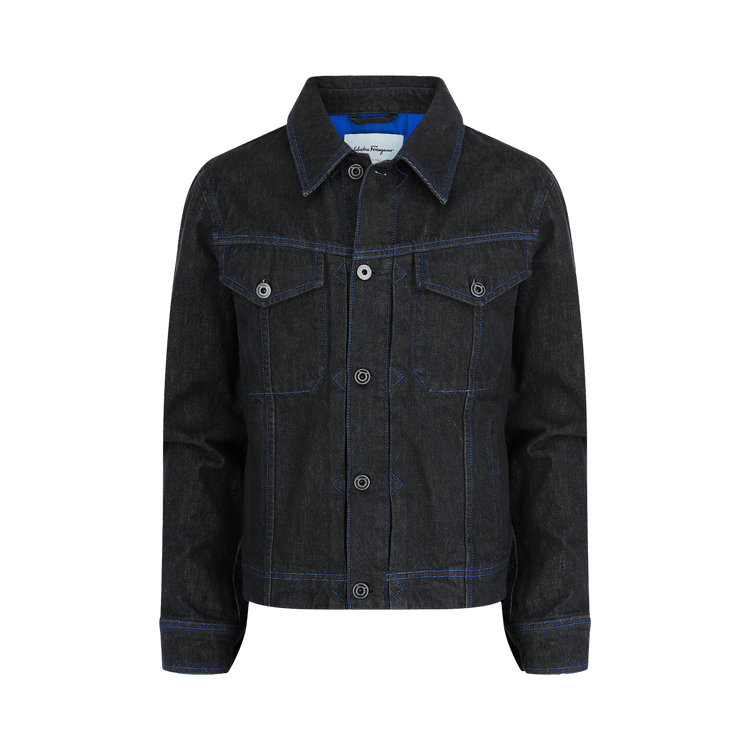Ferragamo Contrast-Stitch Denim Jacket "Blue"