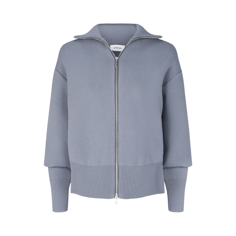 Ferragamo Full Zip Knit Cardigan With Slit Detail "Blue"