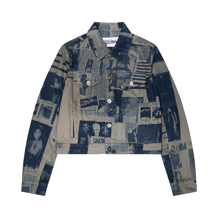 Jean Paul Gaultier Fitted Denim Jacket Newspaper Print "Multicolor"