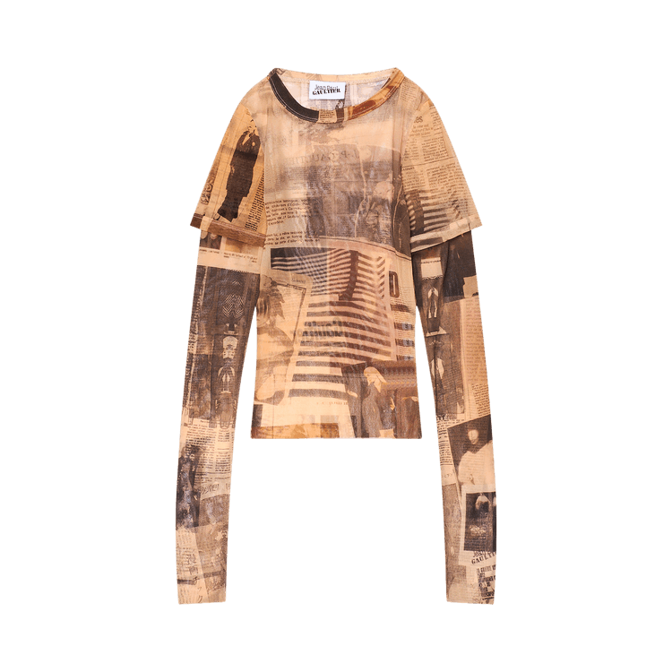 Jean Paul Gaultier Journal Print Mesh Double Sleeve Tee "Multicolor"