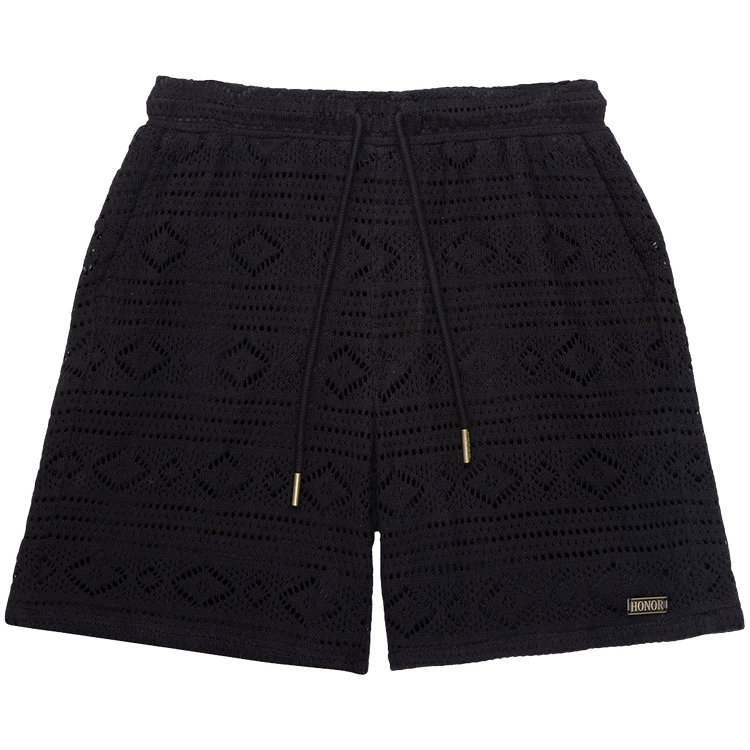 Honor The Gift Pointelle Crochet Drawcord 7" Short "Black"