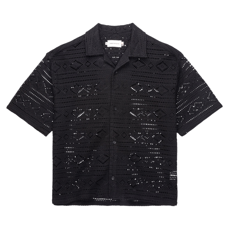 Honor The Gift Pointelle Crochet Camp Collar "Black"