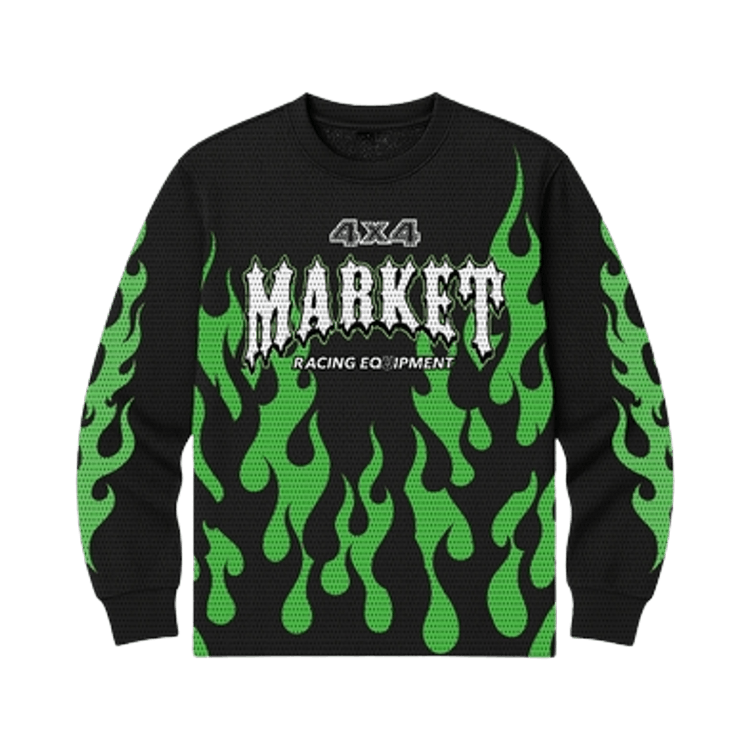 Market Toxic Flames Long-Sleeve Mesh Top "Black/Green"