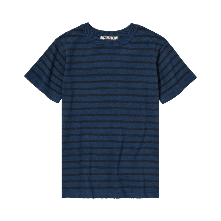 Auralee High Gauge Cotton Knit Tee "Navy Stripe"