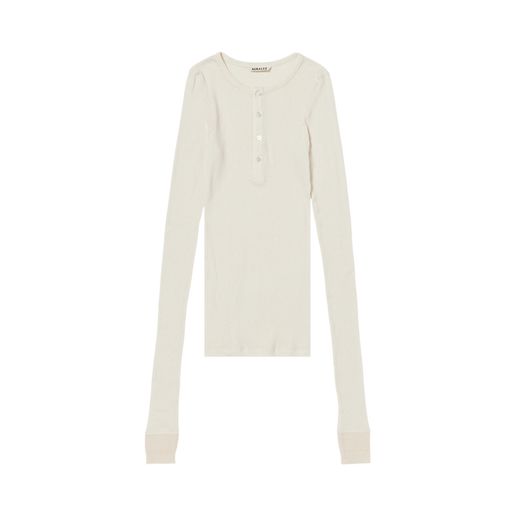 Auralee Organic Soft Rib Henley Neck Top "Ivory"