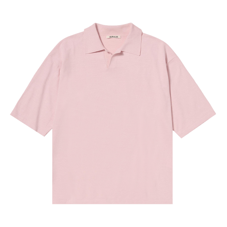 Auralee High Gauge Tussah Silk Knit Skipper Polo "Light Pink"
