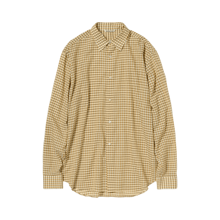 Auralee Airy Light Cotton Check Shirt "Mustard Gingham Check"