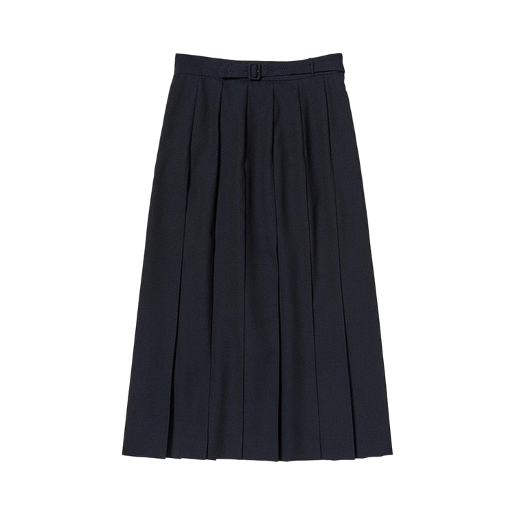 Auralee Wool Mohair Hopsack Pleated Skirt "Dark Navy"
