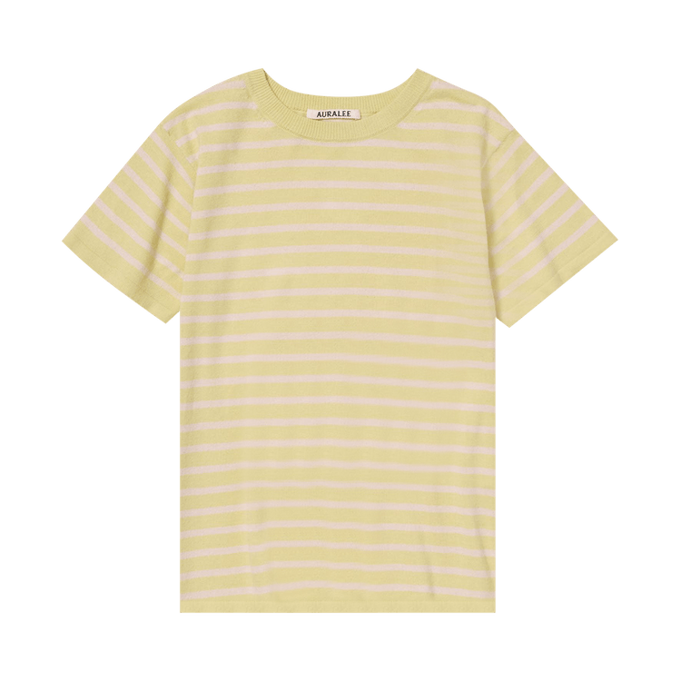 Auralee High Gauge Cotton Knit Tee "Yellow Pink Stripe"