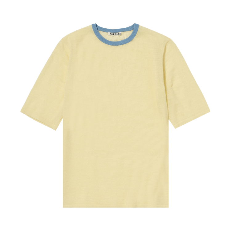 Auralee Hard Twist High Gauge Wool Silk Knit Tee "Pale Yellow"