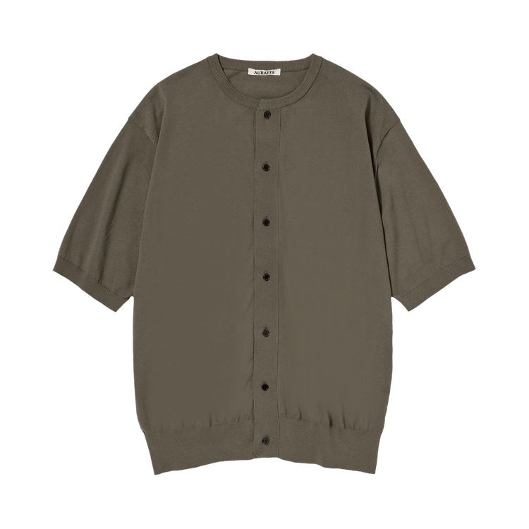 Auralee Giza High Gauge Knit Half Sleeve Cardigan "Olive Grey"