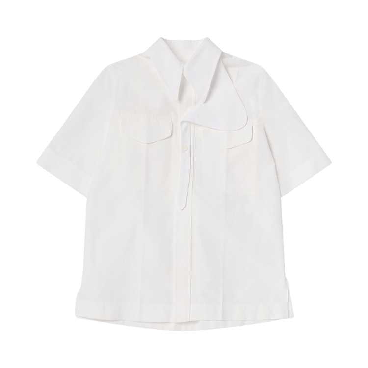Bottega Veneta Compact Cotton Toile Short-Sleeve Shirt "Chalk"