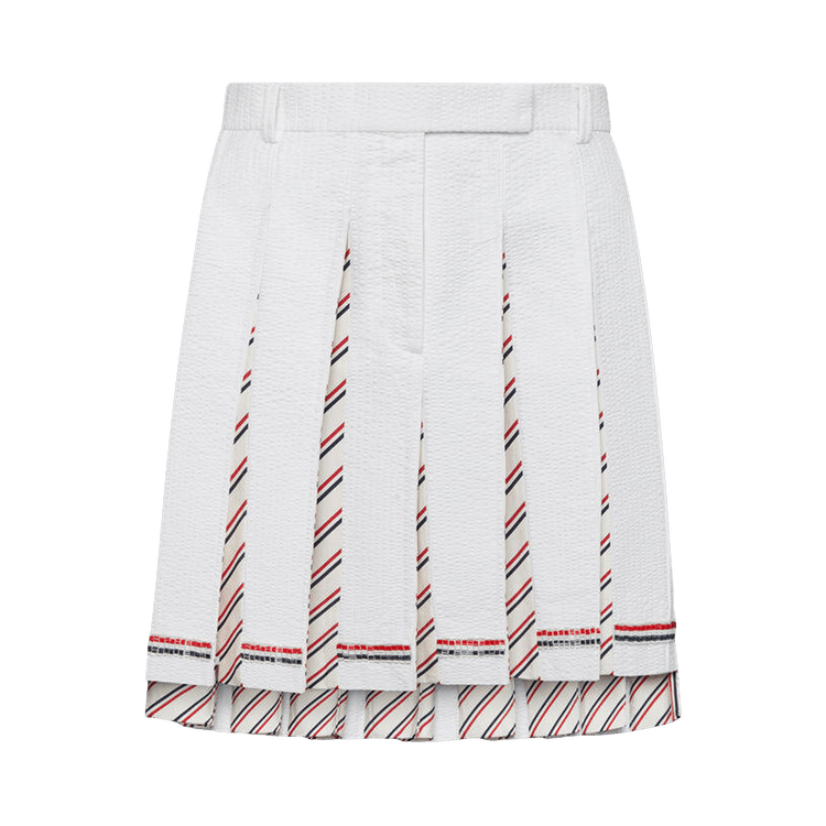 Thom Browne RWB Bugle Bead Tipping Low Rise Pleated Skirt "White"