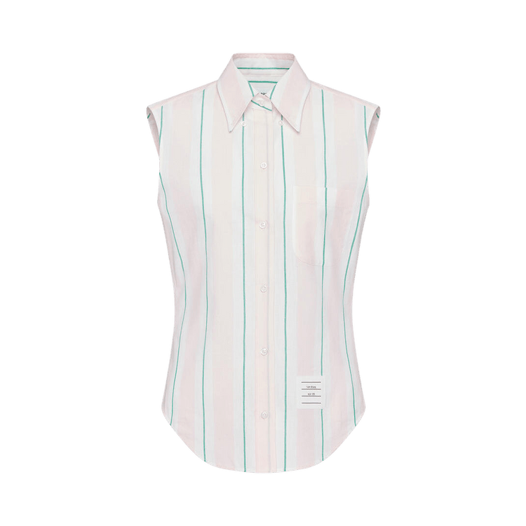 Thom Browne Classic Stripe Madras Sleeveless Button Down "Light Pink"