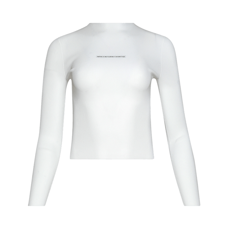 Alexander Wang Long-Sleeve Crewneck Top With Jacquard Logo "White"
