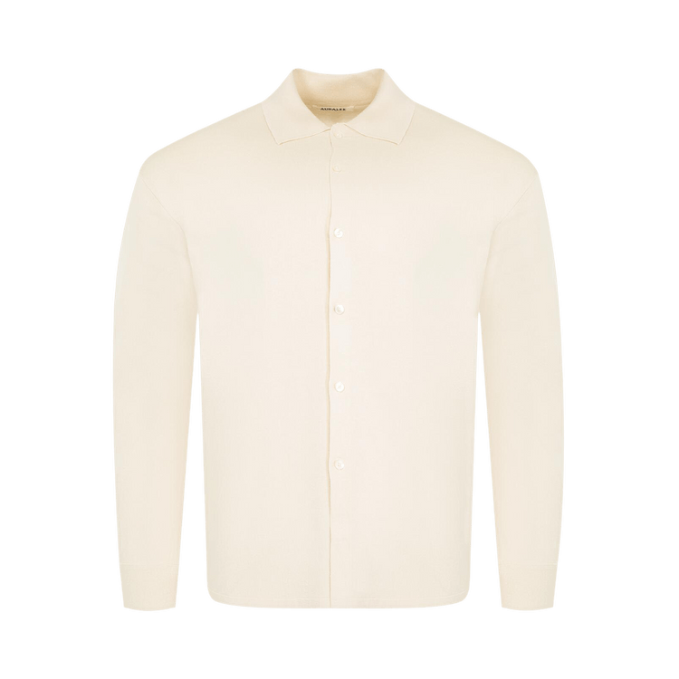 Auralee High Gauge Tussah Silk Knit Cardigan "Ivory"