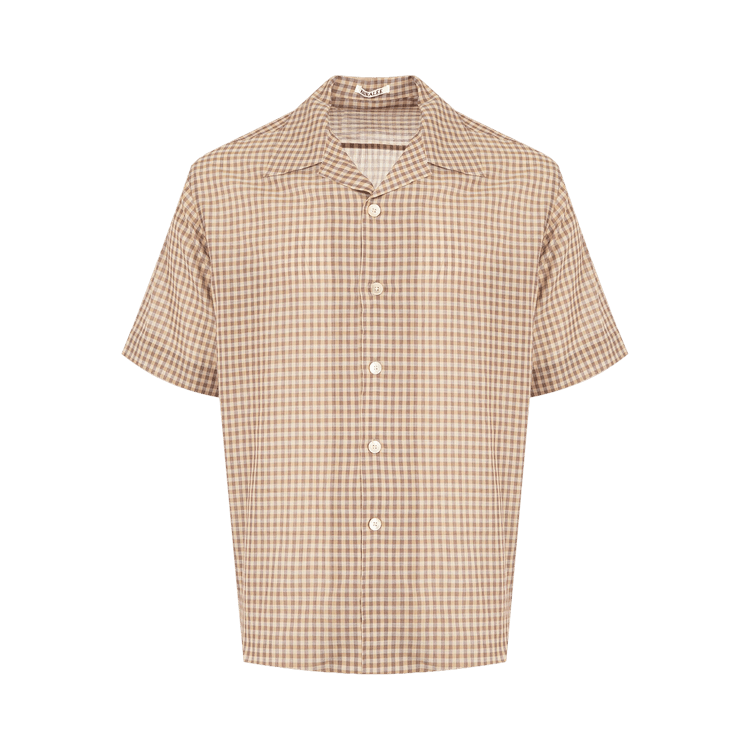 Auralee Airy Light Cotton Check Half Sleeved Shirt "Brown Gingham Check"