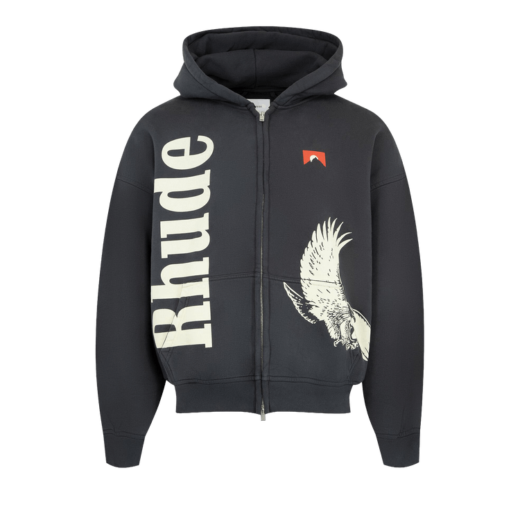 Rhude Eagle Pass Zip-Up Hoodie "Vintage Black/White"