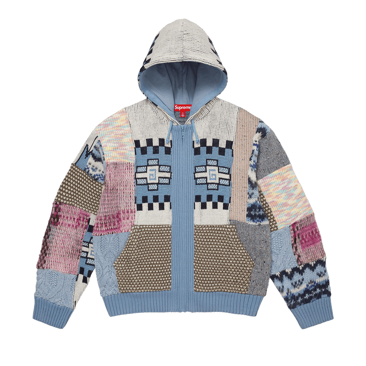 Supreme Patchwork Zip Up Hooded Sweater "Light Blue"