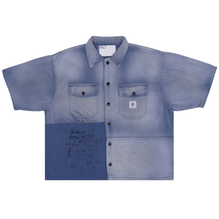 Paly Hollywood Love Short-Sleeve Herringbone Work Shirt "Navy"