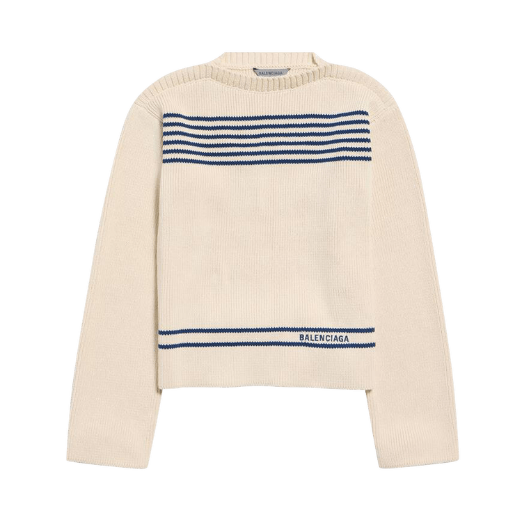 Balenciaga Boatneck Sweater "Navy/White"
