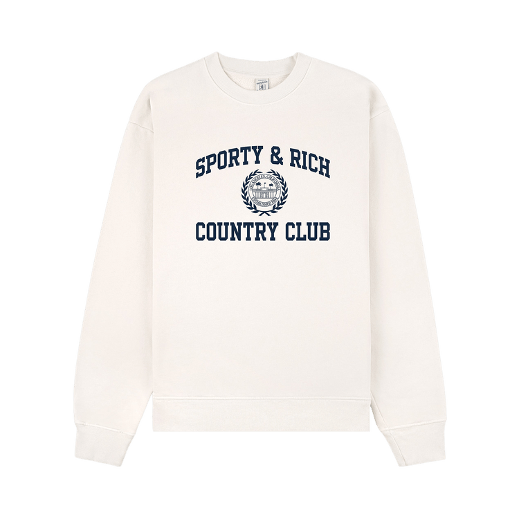 Sporty & Rich Varsity Crest Crewneck "Ecru/Navy"