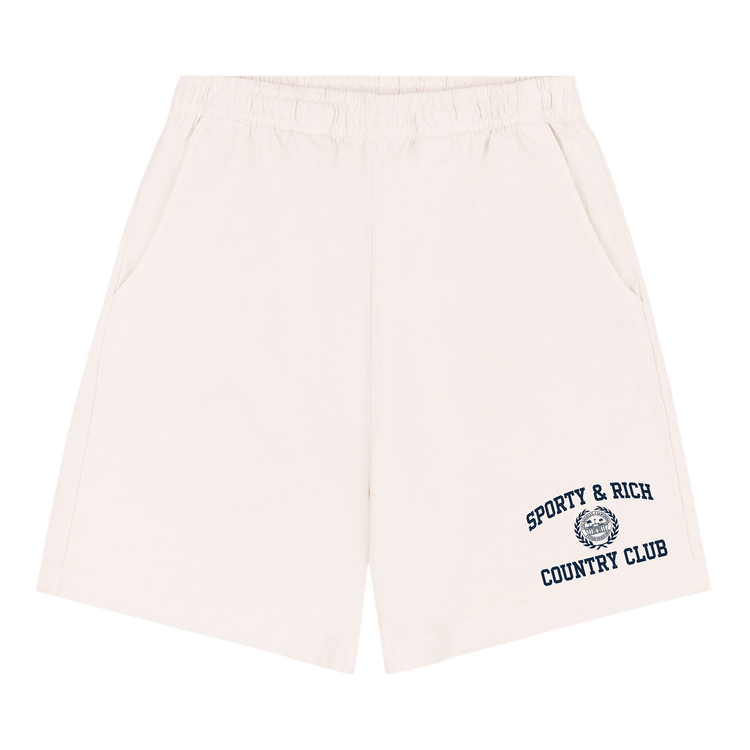 Sporty & Rich Varsity Crest Gym Short "Ecru/Navy"