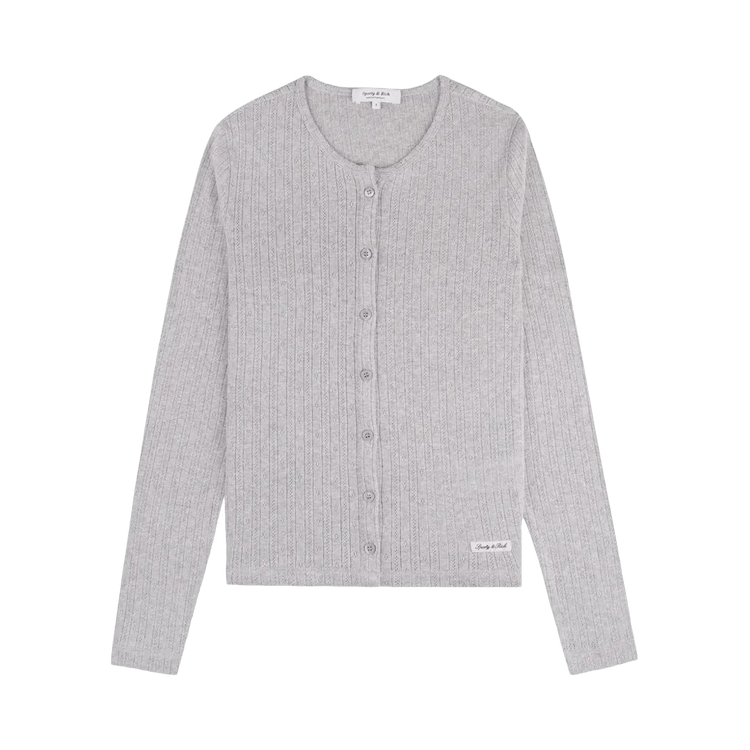 Sporty & Rich Signature Logo Pointelle Cardigan "Heather Grey/Black"
