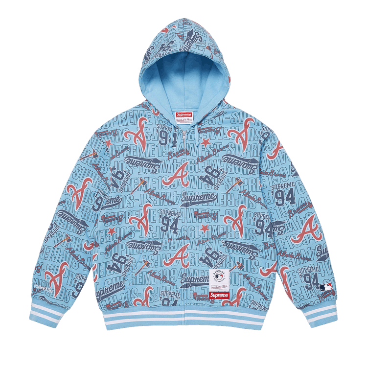 Supreme x Mitchell & Ness Teams Zip Up Hooded Sweatshirt "Light Blue"