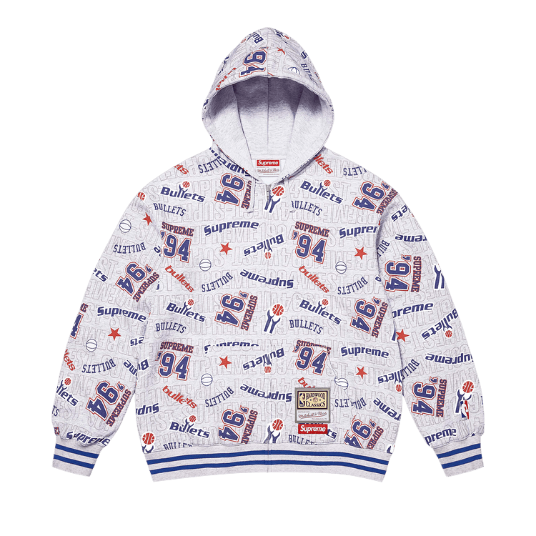 Supreme x Mitchell & Ness Teams Zip Up Hooded Sweatshirt "Ash Grey"