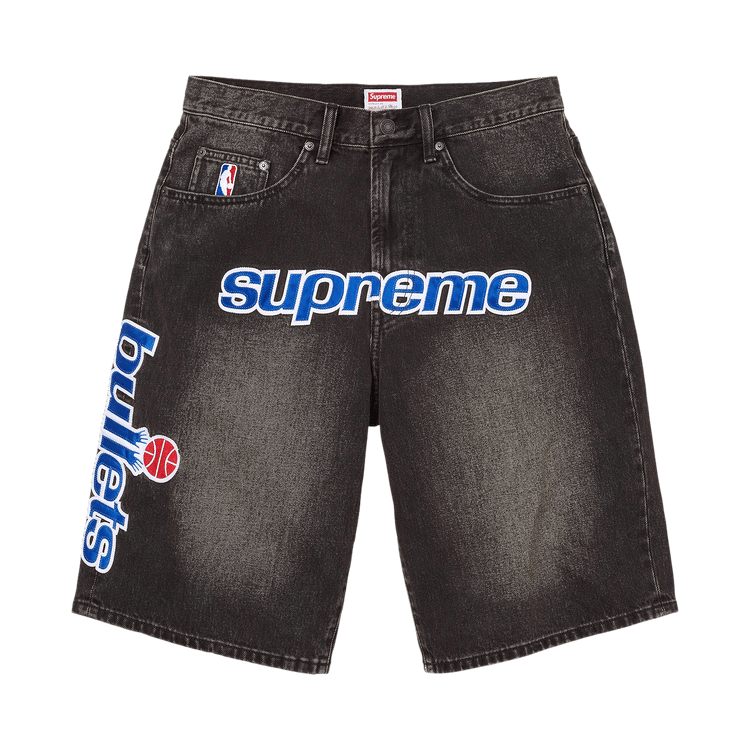 Supreme x Mitchell & Ness Washington Bullets Baggy Denim Short "Washed Black"