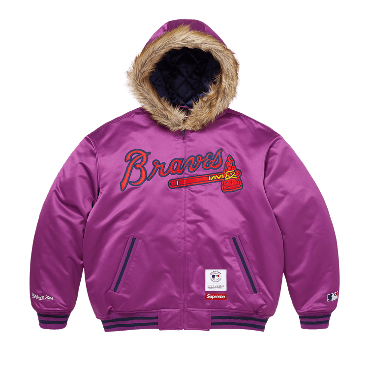 Supreme x Mitchell & Ness Teams Hooded Satin Varsity Jacket "Purple"